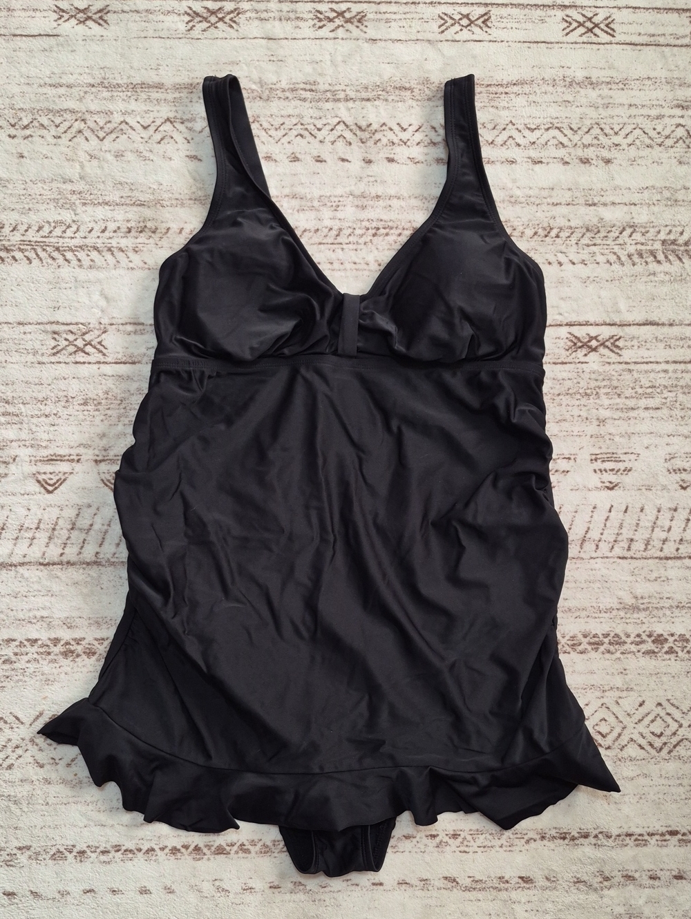 Motherhood Maternity Black Ruffle Hem Swimdress with Built-In Bra
